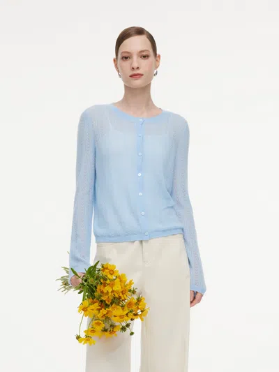 Goelia Alpaca Wool Lyocell Blend Women Lightweight Open-knit Cardigan In Blue