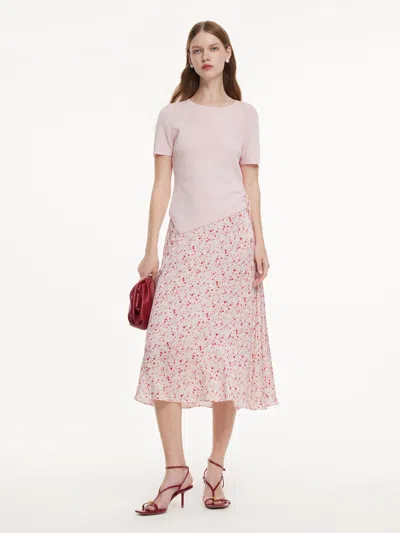 Goelia Asymmetric Knit Top And Floral Print Skirt Two-piece Set With Ribbon In Pink