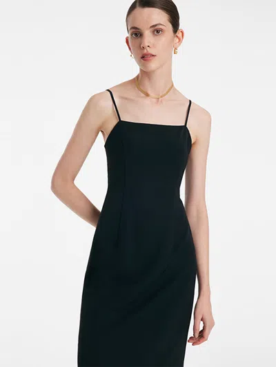 Goelia Back Twisted Spaghetti Strap Dress With Detachable Bra Pads In Black