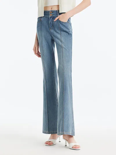 Goelia Back-slit Denim Flared Women Jeans In Blue