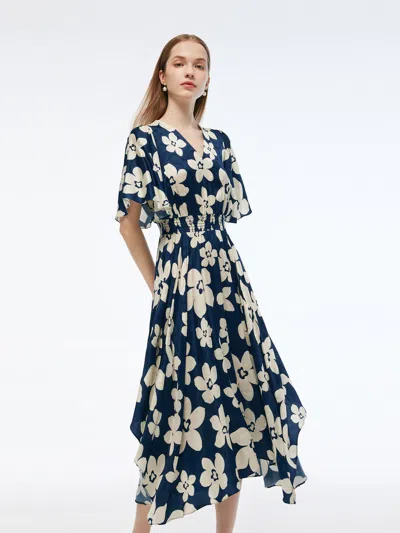 Goelia Batwing Sleeve V-neck Women Asymmetric Hem Maxi Dress In Multi