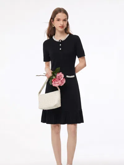 Goelia Beaded Round Neck Women Mini Dress In Black