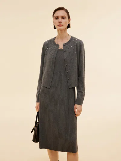 Goelia Beaded Sequins Cardigan And Pleated Sleeveless Midi Dress Two-piece Set In Multi