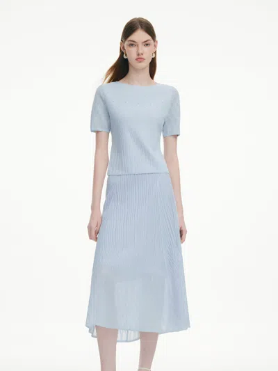 Goelia Beaded Textured Knit Top And Skirt Two-piece Set In Sky Blue
