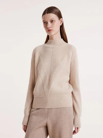 Goelia Beige Pure Cashmere Mock Neck Women Sweater In Neutral