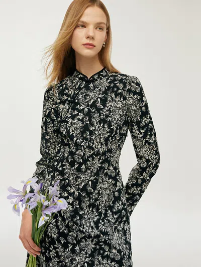 Goelia Black And White Butterflies Jacquard Women Qipao Mini Dress In Multi