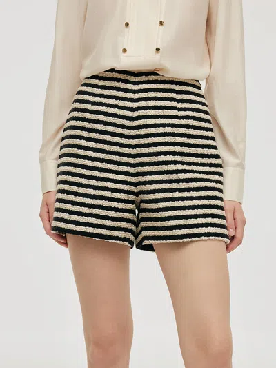 Goelia Black And White Stripe Tweed Women Shorts In Multi