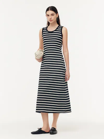 Goelia Black And White Stripe Women Knit Vest Maxi Dress In Multi