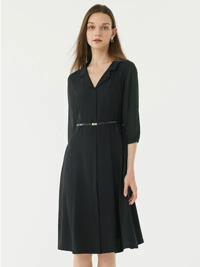 Goelia Black Gathered Waist Midi Dress