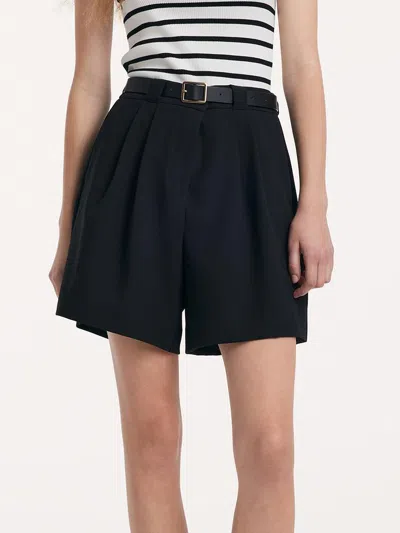 Goelia Black Loose A-line Shorts With Belt