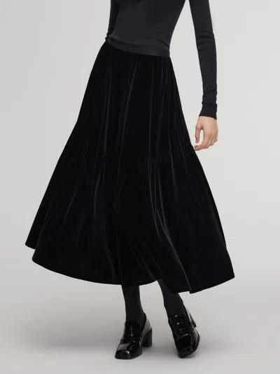 Goelia Black Velvet A-line Elastic Waist Women Skirt