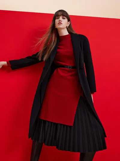 Goelia Black Wool And Cashmere Notched Lapel Women Coat