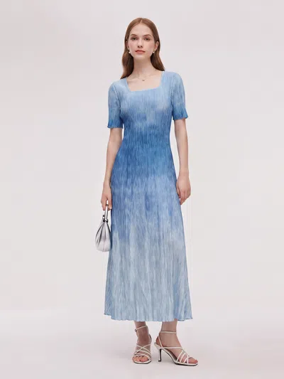 Goelia Blue And White Gradient Women Pleated Maxi Dress