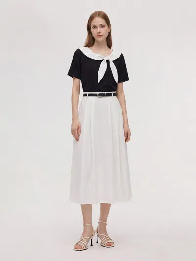 Goelia Bowknot T-shirt And Skirt Two-piece Set With Belt In Black