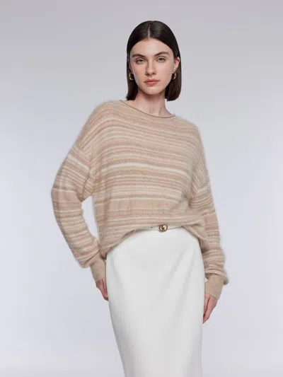 Goelia Brushed Cashmere Wool Stripe Women Sweater In Gray