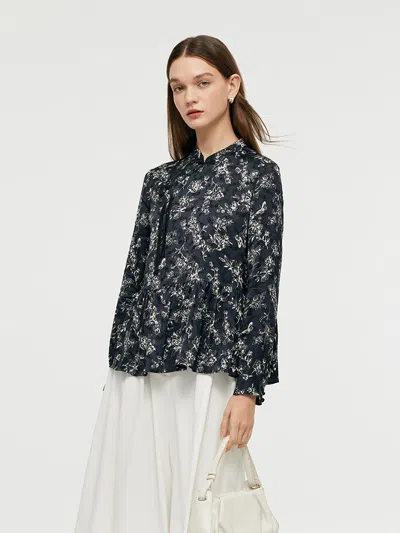 Goelia Butterflies Print New Chinese-style Women Blouse In Blue