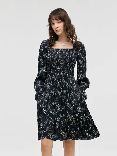 Goelia Butterflies Print Square Neck Ruffle Trim Women Mini Dress In Multi
