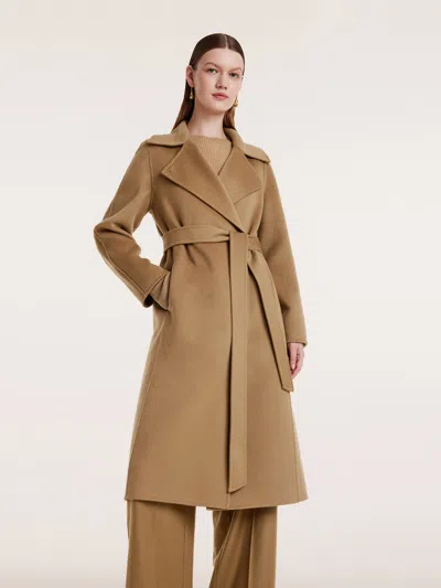 Goelia Camel Pure Cashmere Lapel Women Coat In Brown
