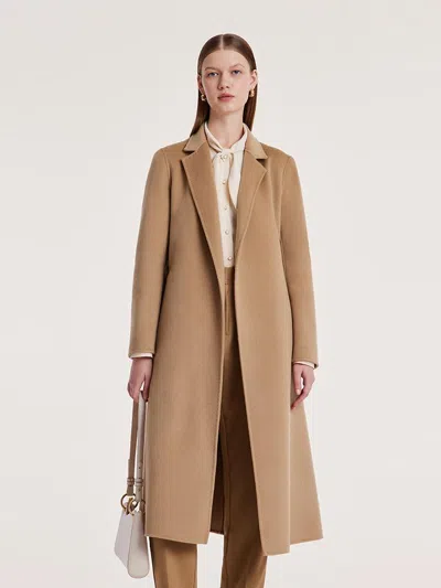 Goelia Camel Wool Double-faced Notched Lapel Women Coat In Brown
