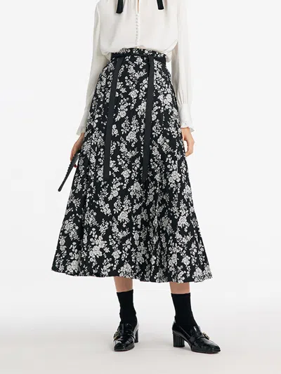 Goelia Camellia Jacquard Pleated Women Mamianqun With Bottomed Skirt In Black
