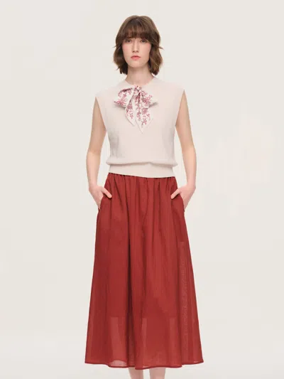 Goelia Cap Sleeve Knit Tank Top And 100% Ramie Skirt Two-piece Set With Silk Scarf In Multi