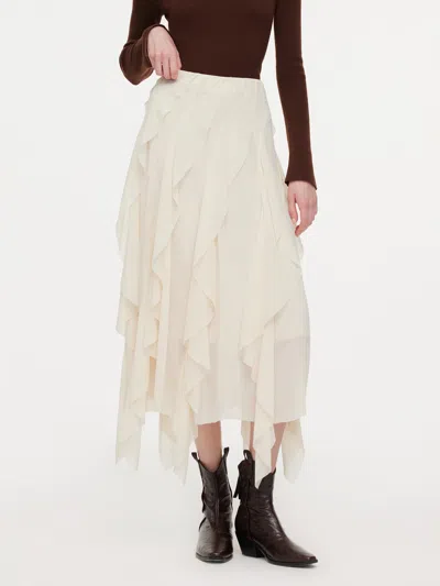 Goelia Cascading Ruffle Asymmetrical Women Skirt In Ivory