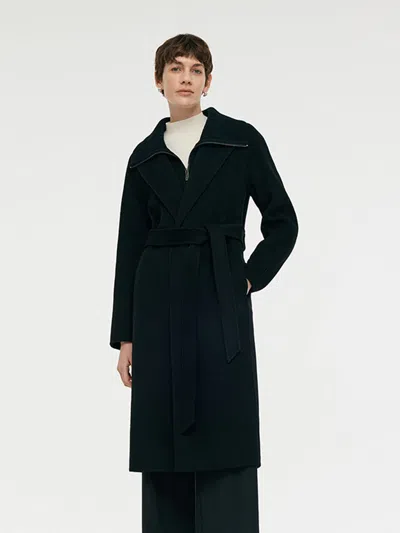 Goelia Cashmere And Wool Women Wrap Coat With Detachable Zipper In Black