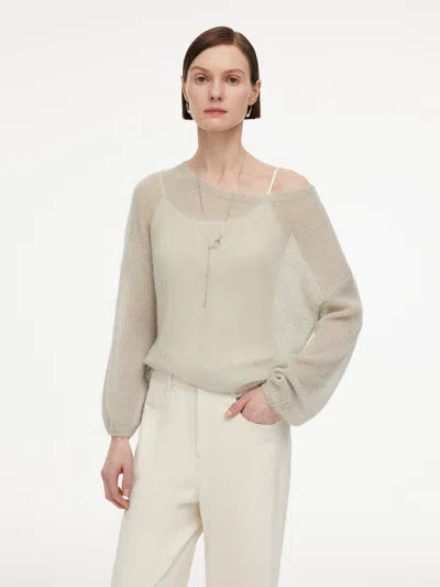 Goelia Cashmere Mulberry Silk Blend Boat Neck Women Knit Top In Green