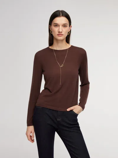 Goelia Cashmere Mulberry Silk Lyocell Blend Crew Neck Women Knit Top In Brown