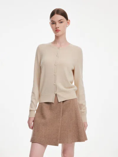 Goelia Cashmere Shimmer Pearl Buttons Women Cardigan In Neutral