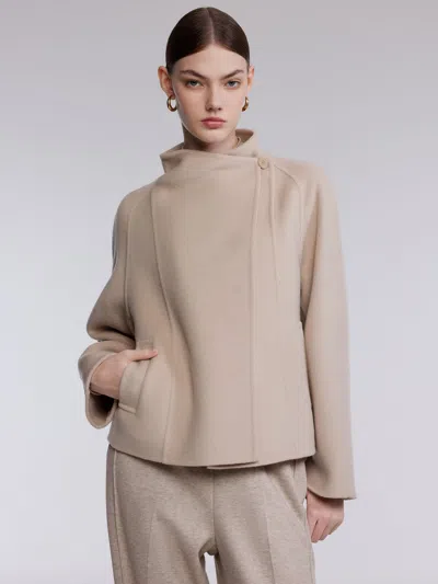 Goelia Cashmere Wool Blend Asymmetrical Collar Women Short Coat In Gray