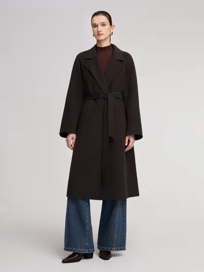 Goelia Cashmere Wool Blend Double-faced Unisex Wrap Overcoat In Brown