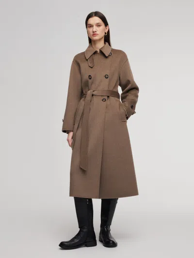 Goelia Cashmere Wool Blend Double-faced Unisex Wrap Overcoat In Brown