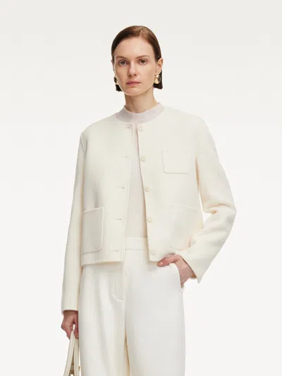 Goelia Cashmere Wool Blend Double-faced Women Crop Jacket In White