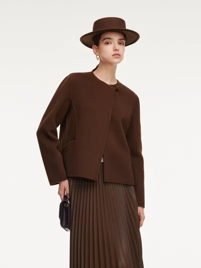 Goelia Cashmere Wool Blend Double-faced Women Cropped Jacket In Brown