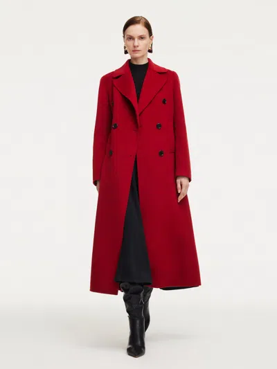 Goelia Cashmere Wool Blend Notched Collar Double-faced Women Overcoat In Red