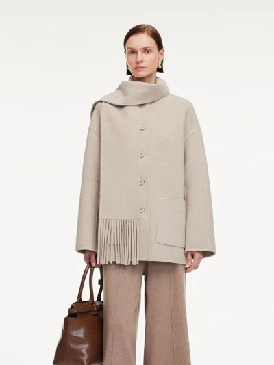 Goelia Cashmere Wool Blend Women Coat With Fringe Scarf In Multi