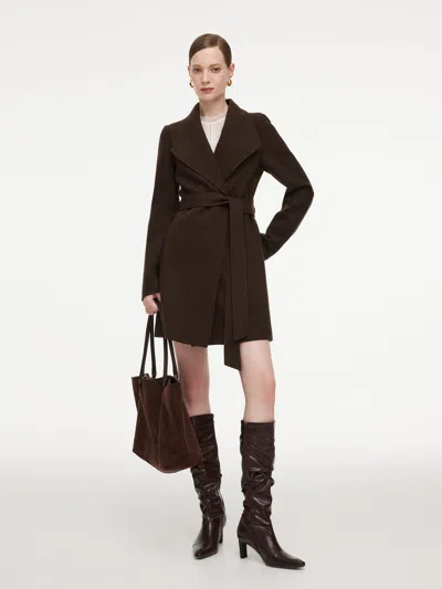 Goelia Cashmere Wool Blend Women Mid-length Wrap Coat In Brown