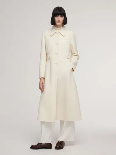 Goelia Cashmere Wool Blend Women Overcoat With Detachable Waist Tab In White