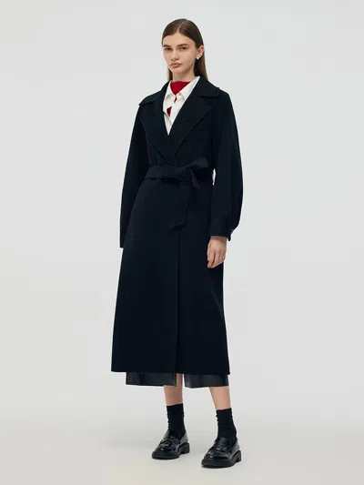 Goelia Cashmere Wool Double-faced Longline Women Wrap Overcoat In Black