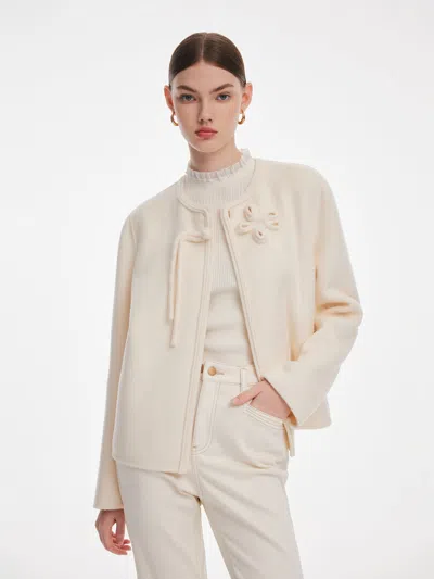 Goelia Cashmere Wool Double-faced Women Cropped Coat In White