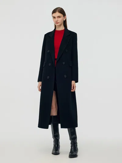 Goelia Cashmere Wool Double-faced Women Overcoat In Blue