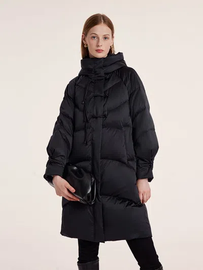 Goelia Cheongsam Button Hooded Mid-length Goose Down Garment In Black
