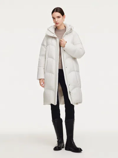 Goelia Cocoon Hooded Zip-up Long Goose Down Coat In White