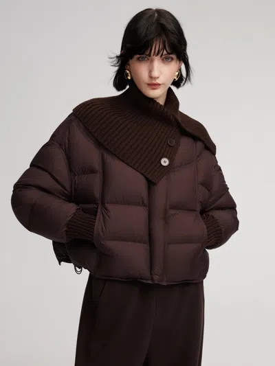 Goelia Cocoon Knitted Convertible Collar Goose Down Jacket In Brown