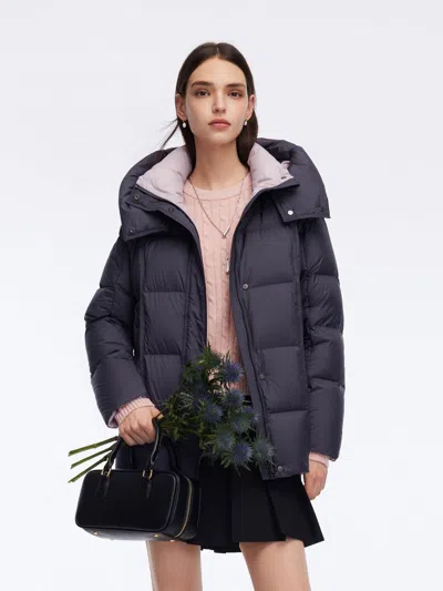 Goelia Color Block Goose Down Jacket With Detachable Hood In Blue