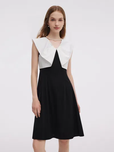 Goelia Color Block V-neck Women Knit Mini Dress In Black