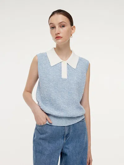 Goelia Contrast Collar Women Knit Polo Tank Top In Blue
