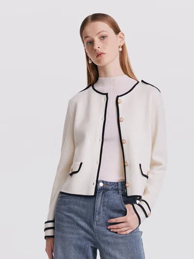 Goelia Contrast Soft Woolen Cardigan In Neutral