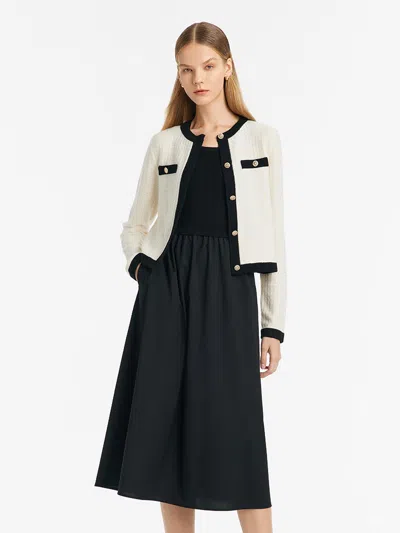 Goelia Contrast Trim Cardigan And Vest Dress Two-piece Set In Multi